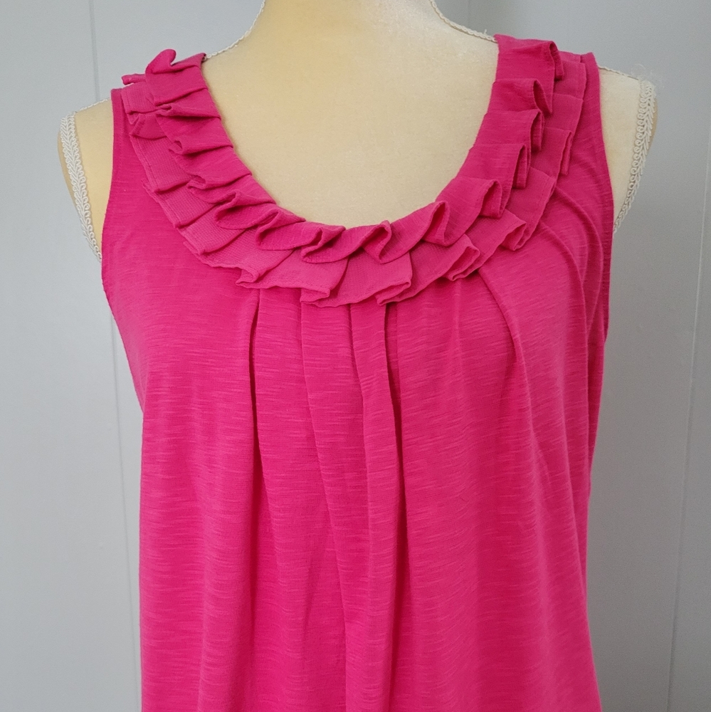 Hot Pink Sleeveless Ruffled Neckline Knit Top